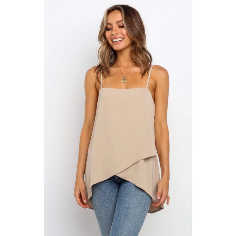 Damen Chiffon-Oberteil Asymmetrisch Spaghetti-Träger Norvielle