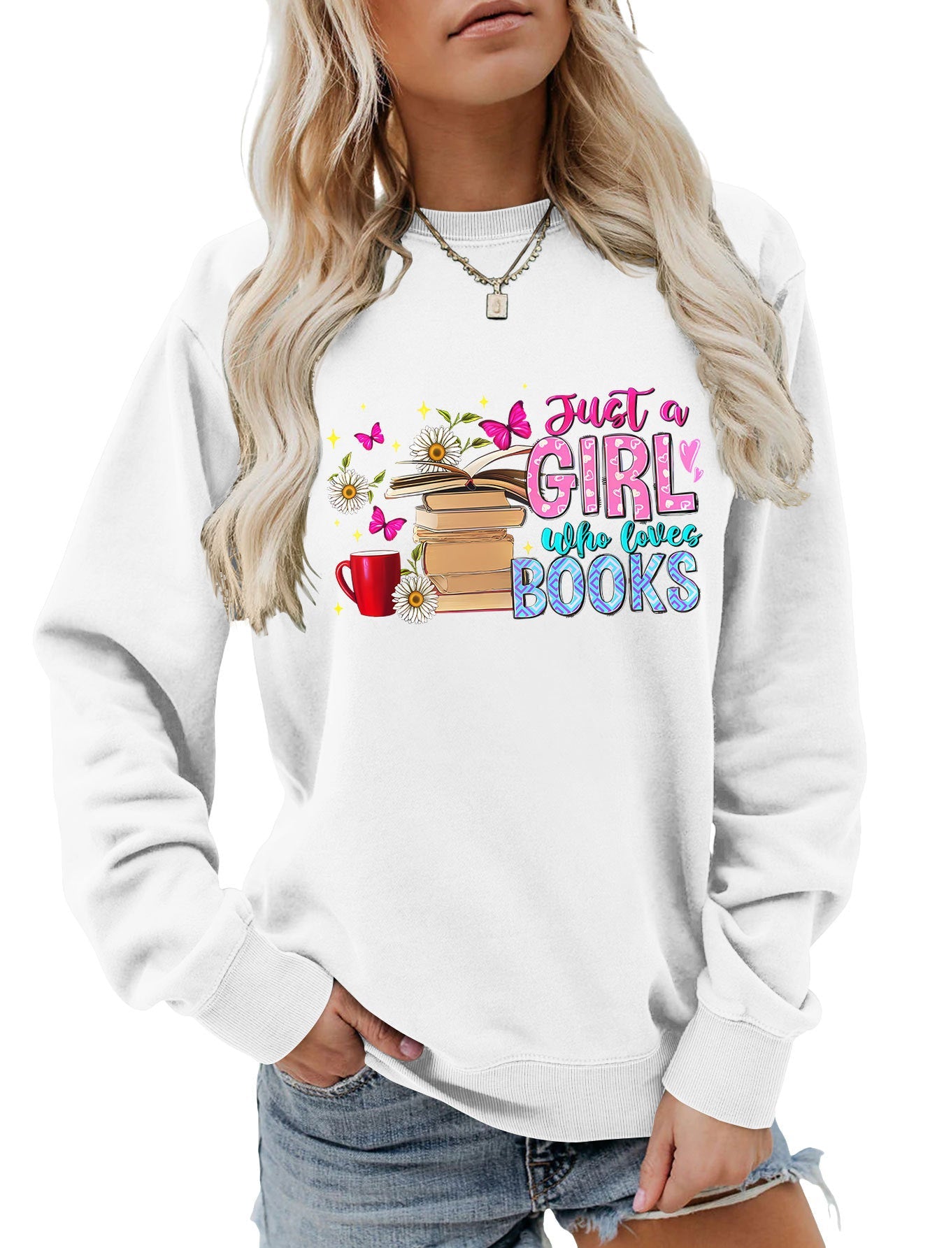 Damen Sweatshirt Buchmotiv Lässig Norvielle