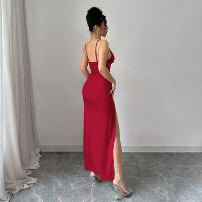 Damen Maxikleid V-Ausschnitt Hochschlitz Norvielle
