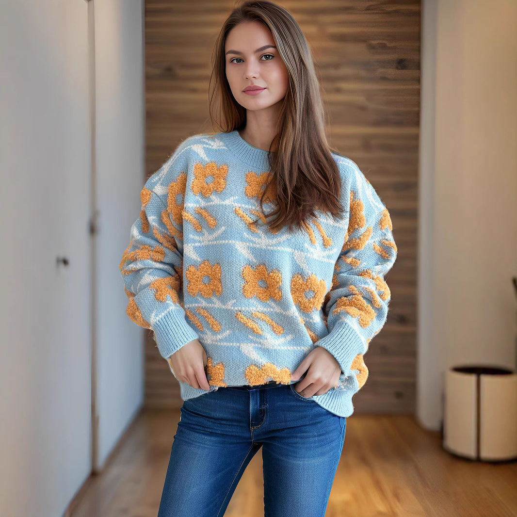 Damen Strickpullover Kuschelig Floral 3D-Applikationen Norvielle