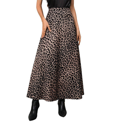 Damen Maxirock Leopardenmuster Hochtailliert Norvielle