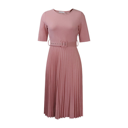 Damen Plissiertes Kleid mit Taillengürtel und kurzen Ärmeln