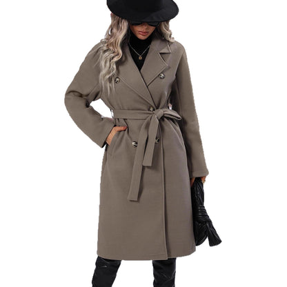 Damen Oversized-Mantel Doppelter Knopfleiste Gürtel Norvielle