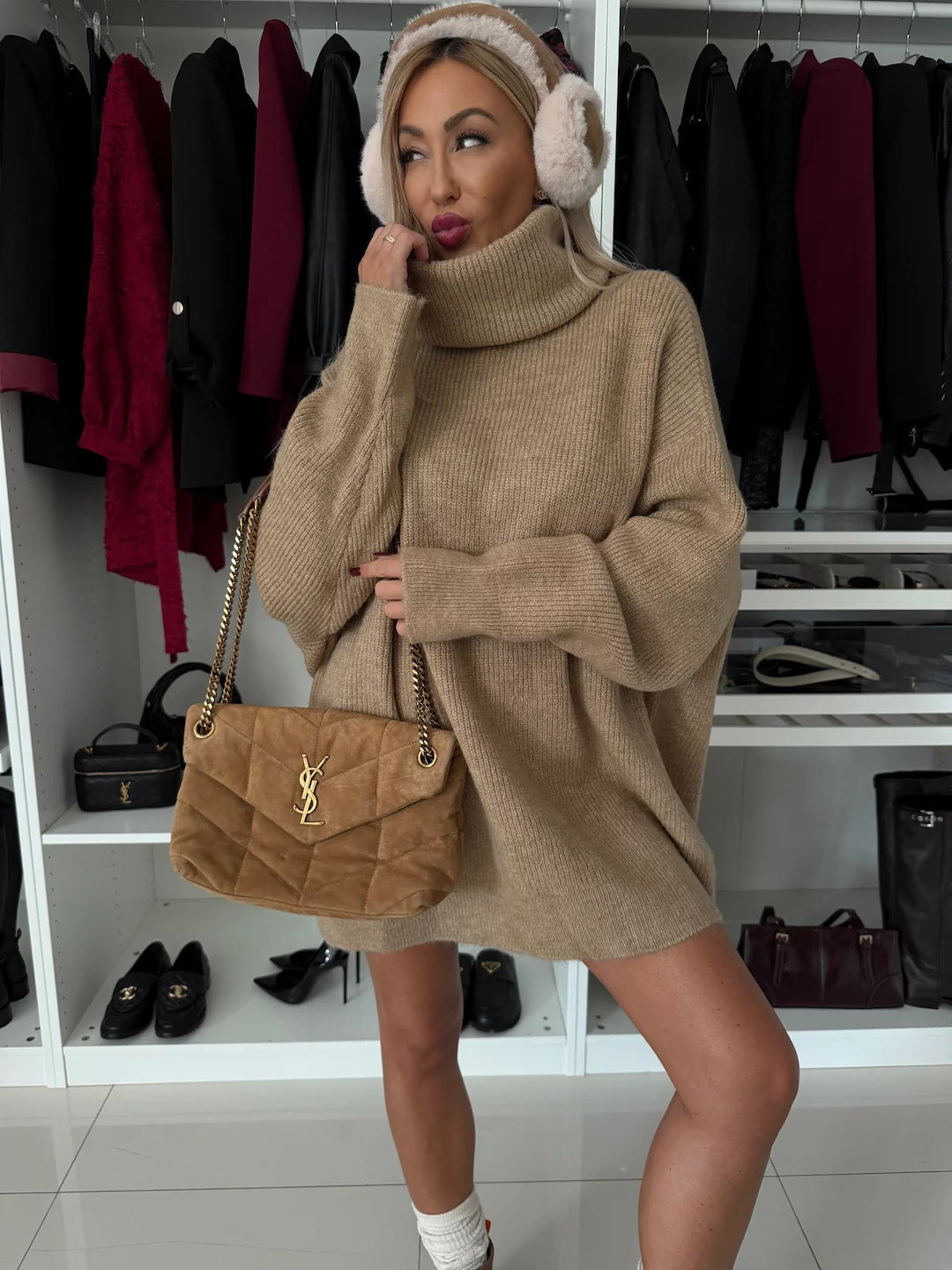 Damen Großer Rollkragenpullover Weiches Strick Norvielle