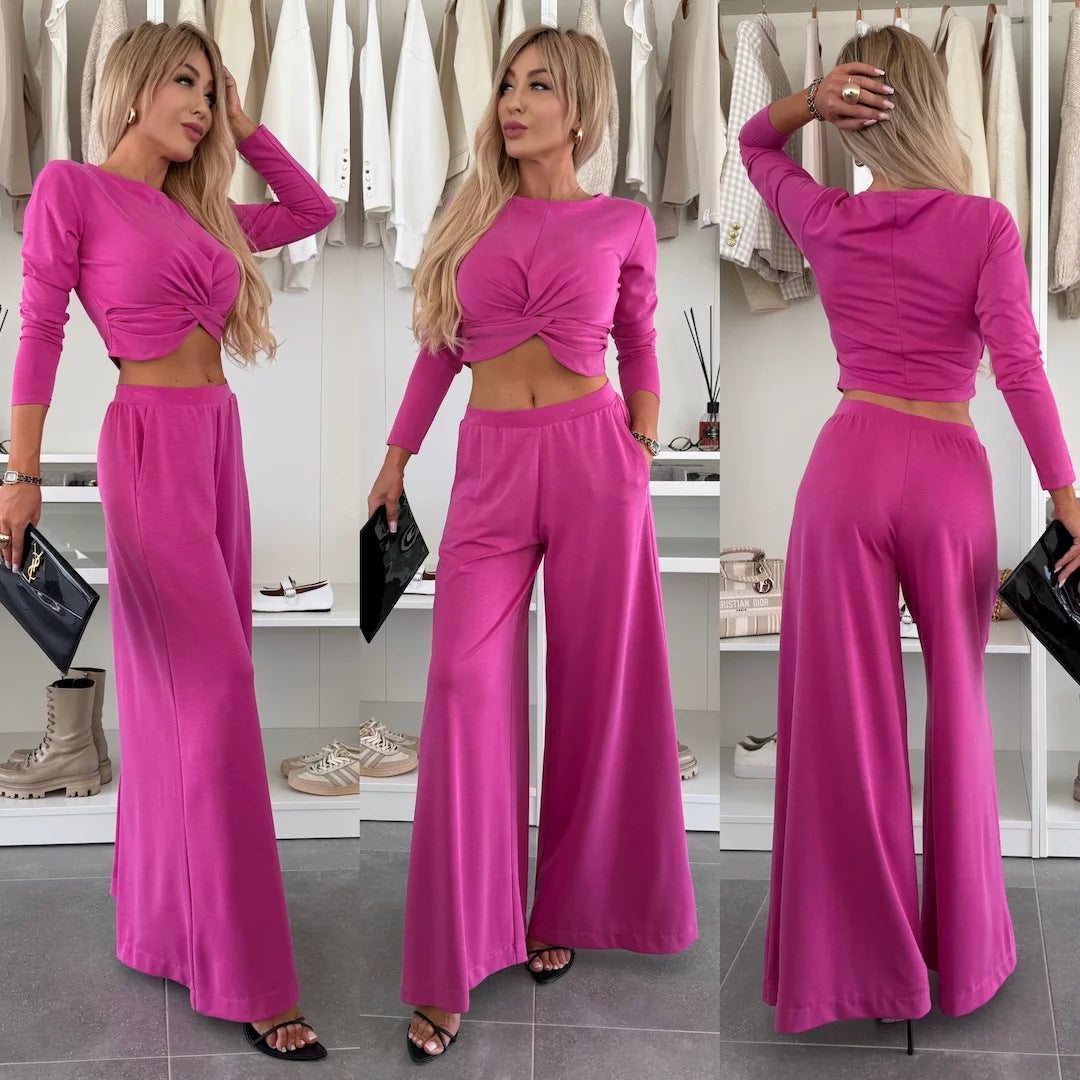 Damen Freizeit-Set Crop-Oberteil Weite Hose Norvielle