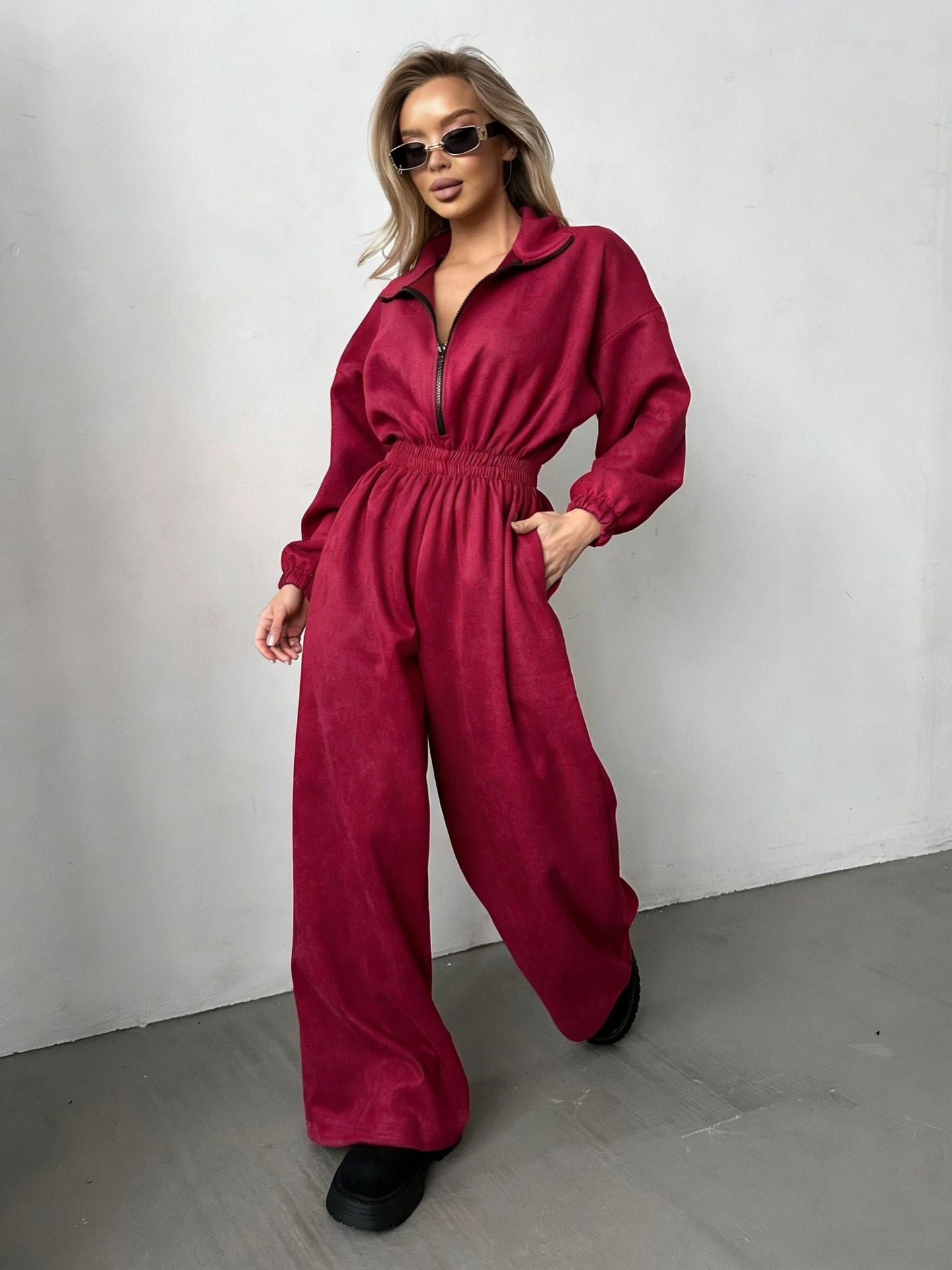 Damen Fleece-Overall Hochkragen Gummizug Norvielle