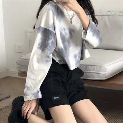 Damen Cropped Sweatshirt Batik-Design Lässig Grün - Norvielle