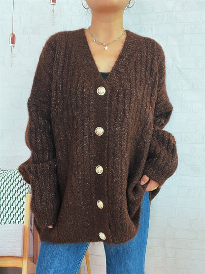 Damen Oversized Strickjacke Weiches Material Beige