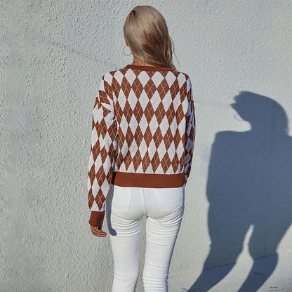 Damen Strickpullover Rautenmuster Norvielle
