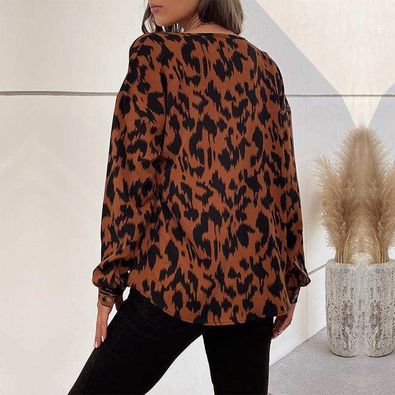 Damen Bluse Animalprint Knotenverschluss Norvielle