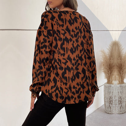 Damen Bluse Animalprint Knotenverschluss Norvielle