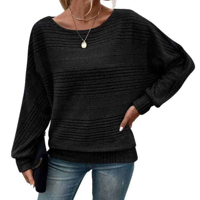 Damen Pullover Strukturiertes Streifenmuster Weite Ärmel Norvielle