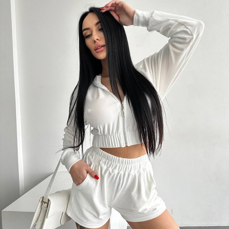 Damen Sportliches Kurzarm-Set Elastisch Hochgeschlossen