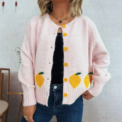 Damen Strickjacke Zitronen-Motiv Bunt Norvielle