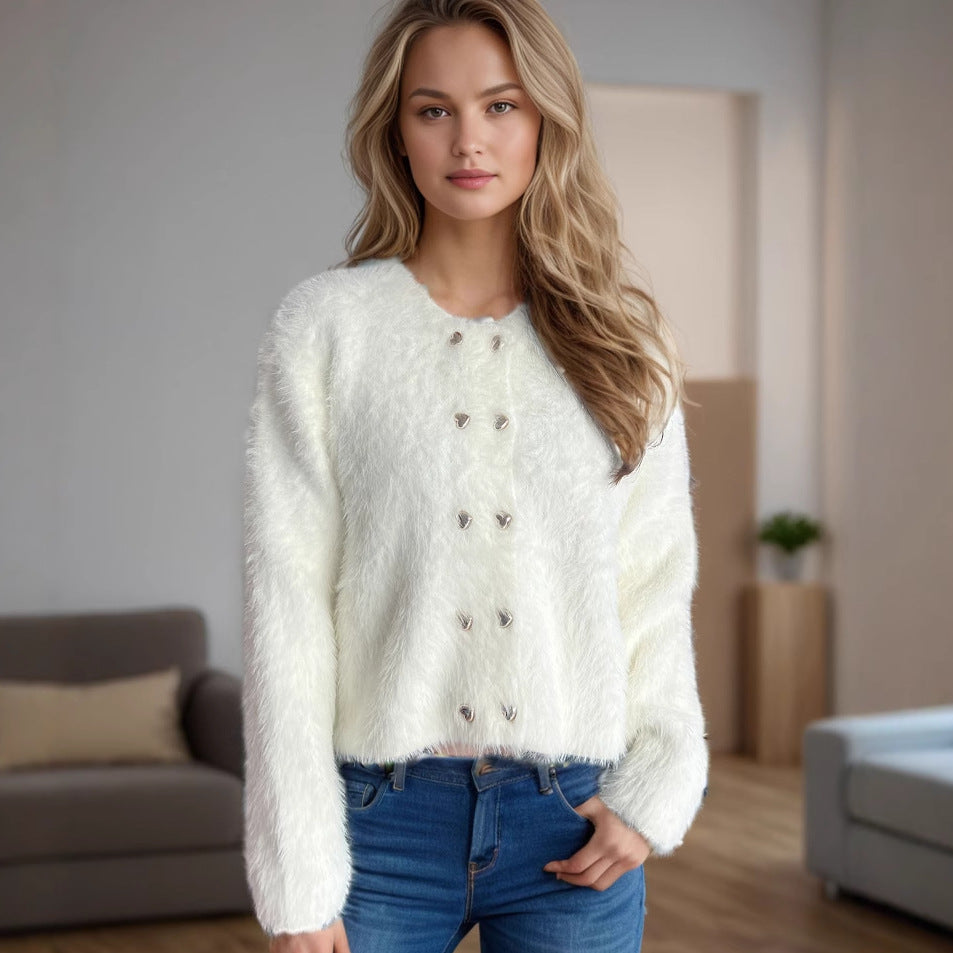 Damen Bolero Weich Gestrickt Herzknöpfe Norvielle - Norvielle