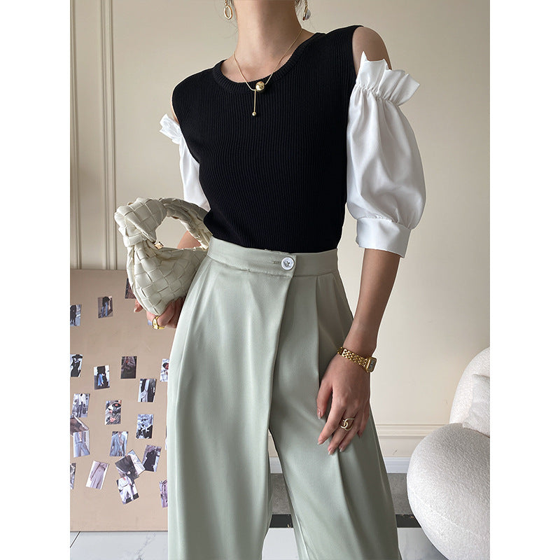 Damen Bluse mit Puffärmeln und V-Ausschnitt