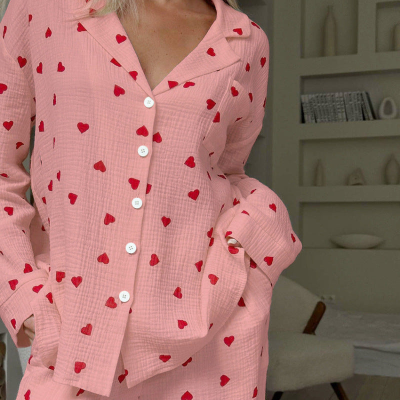 Damen Schlafanzug-Set Weich Herzmuster Rosa