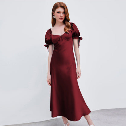Damen Midi-Kleid mit Puffärmeln und V-Ausschnitt Norvielle