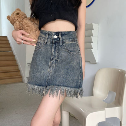 Damen Highwaist Denim Shorts Franser Saum