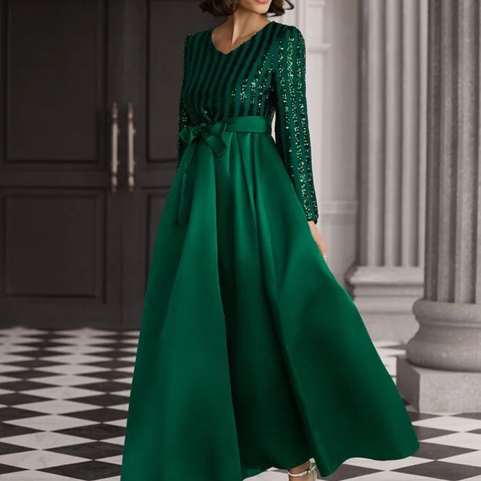 Damen Abendkleid Schimmerndes Oberteil Fließender Rock Norvielle