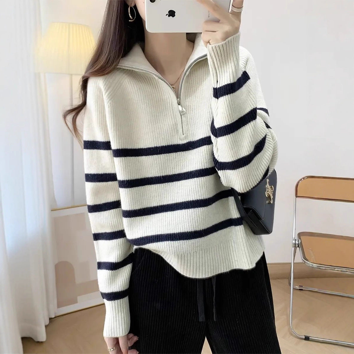 Damen Strickpullover Halbzipper Norvielle