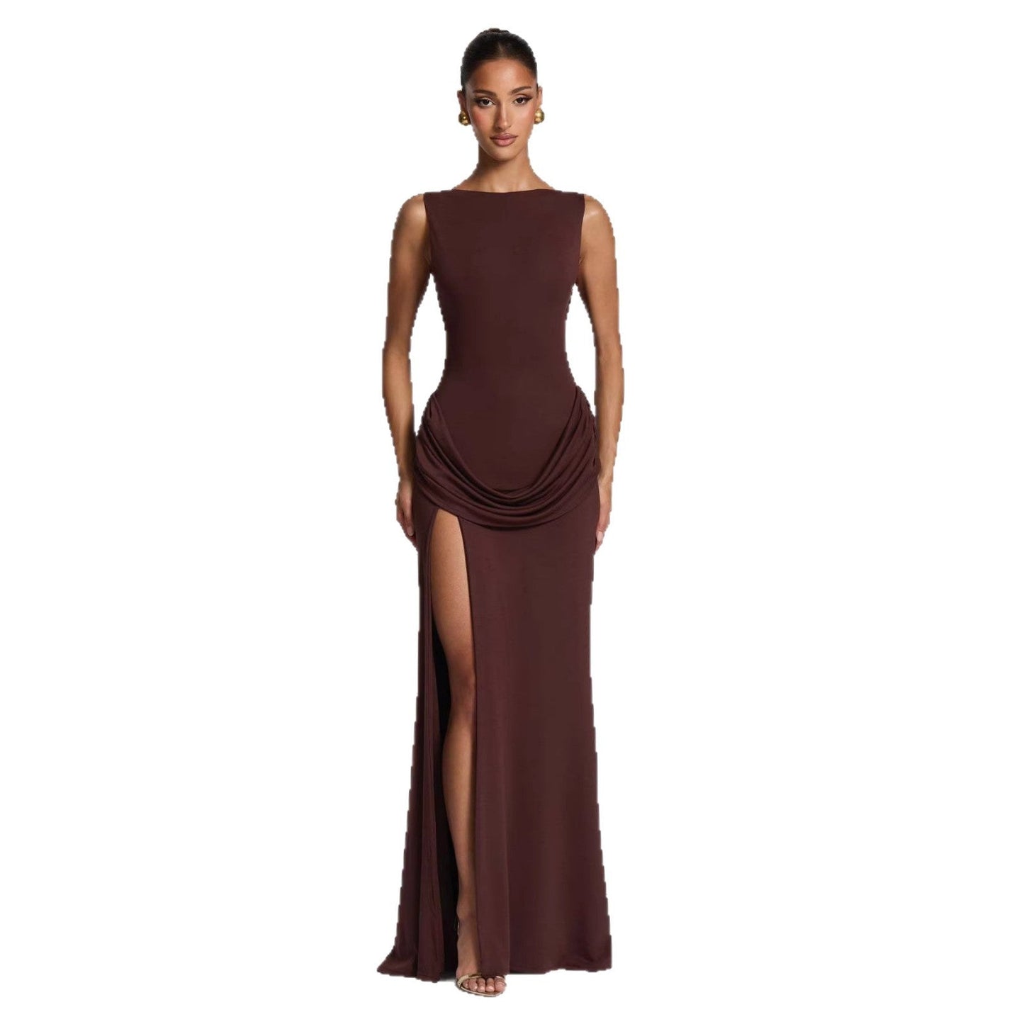 Damen Maxikleid Elegantes Design mit Drapierung und Hochschlitz