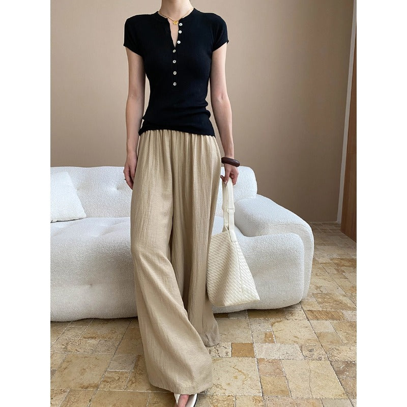 Damen Leinenhose Weites Bein Bequem Natur