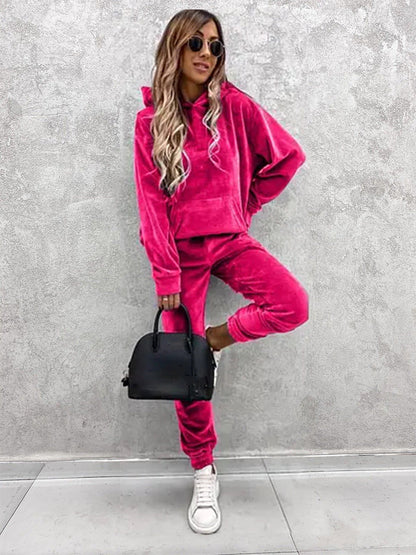 Damen Velours-Jogginganzug mit Kapuze elastisch Norvielle