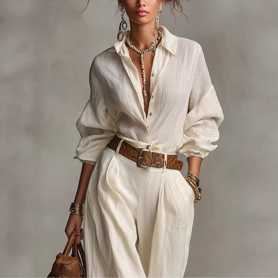 Damen Bluse Leichter Stoff Bindegürtel Locker Norvielle