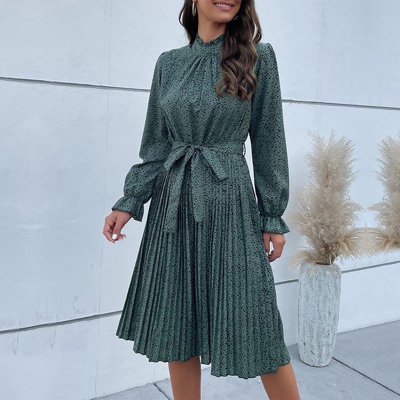 Damen Midi-Kleid Rüschensaum Taillengürtel Norvielle
