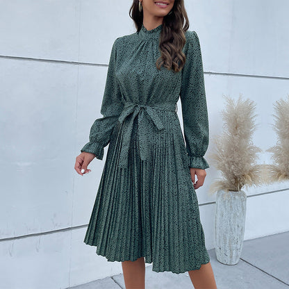 Damen Midi-Kleid Rüschensaum Taillengürtel Norvielle