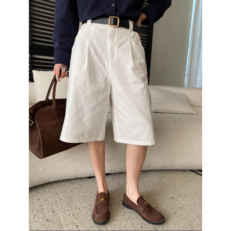 Damen Chino Shorts Falten Gürtel Detail Beige - Norvielle