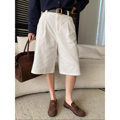 Damen Chino Shorts Falten Gürtel Detail Beige - Norvielle