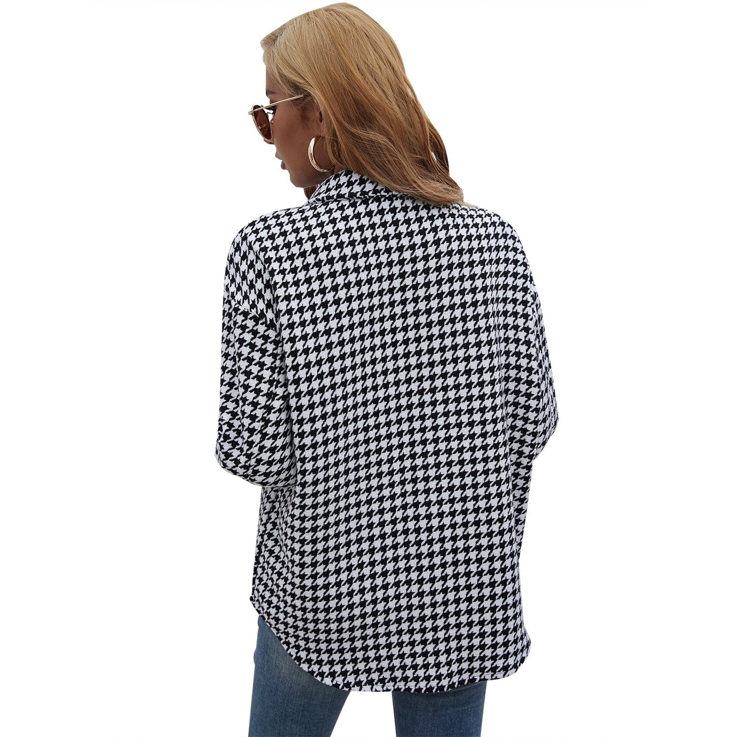 Damen Hemdjacke Hahnentritt Muster Locker Norvielle