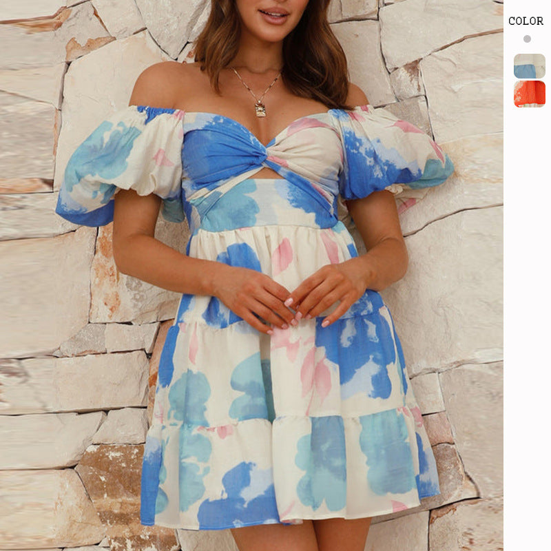Damen Rüschenkleid Schulterfrei Florales Muster Norvielle - Norvielle