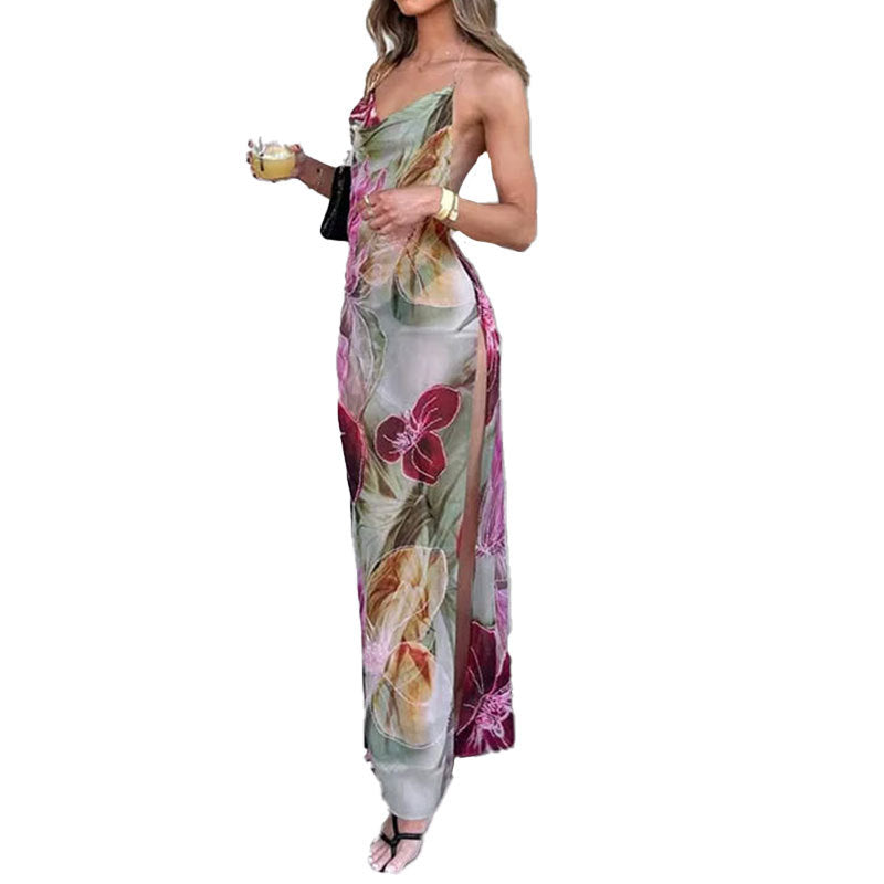 Damen Maxikleid Blumenmuster Durchsichtig Schlank