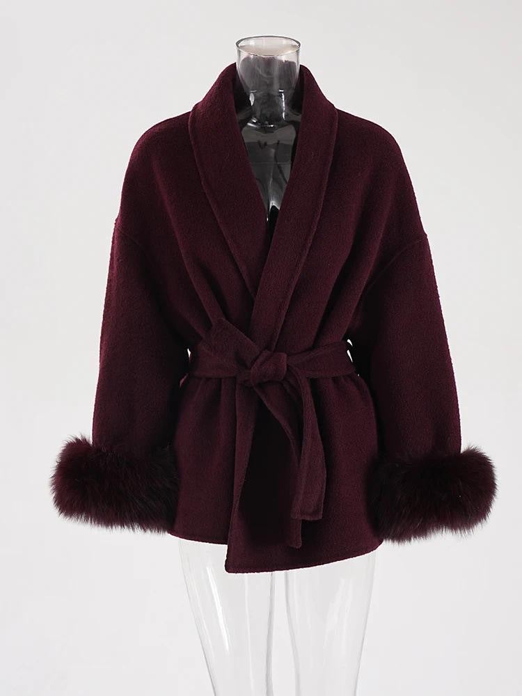 Damen Kurzmantel Kunstfellbesatz Elegantes Design