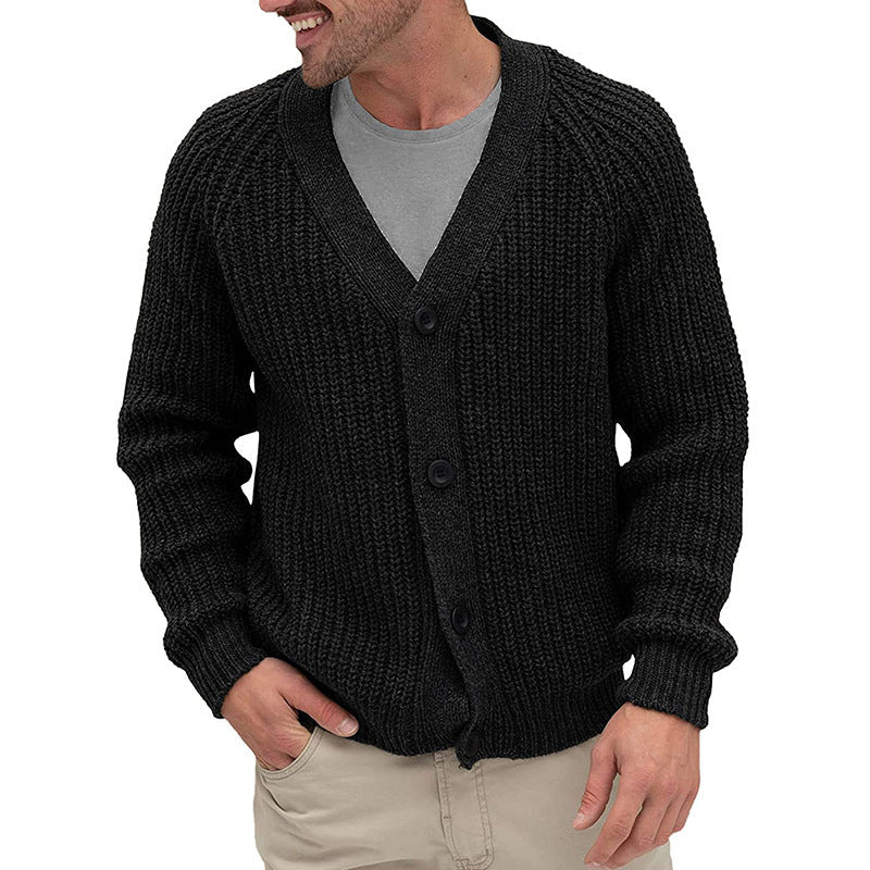 Herren Strickjacke Grobmaschen Elegante Knöpfe Beige - Norvielle