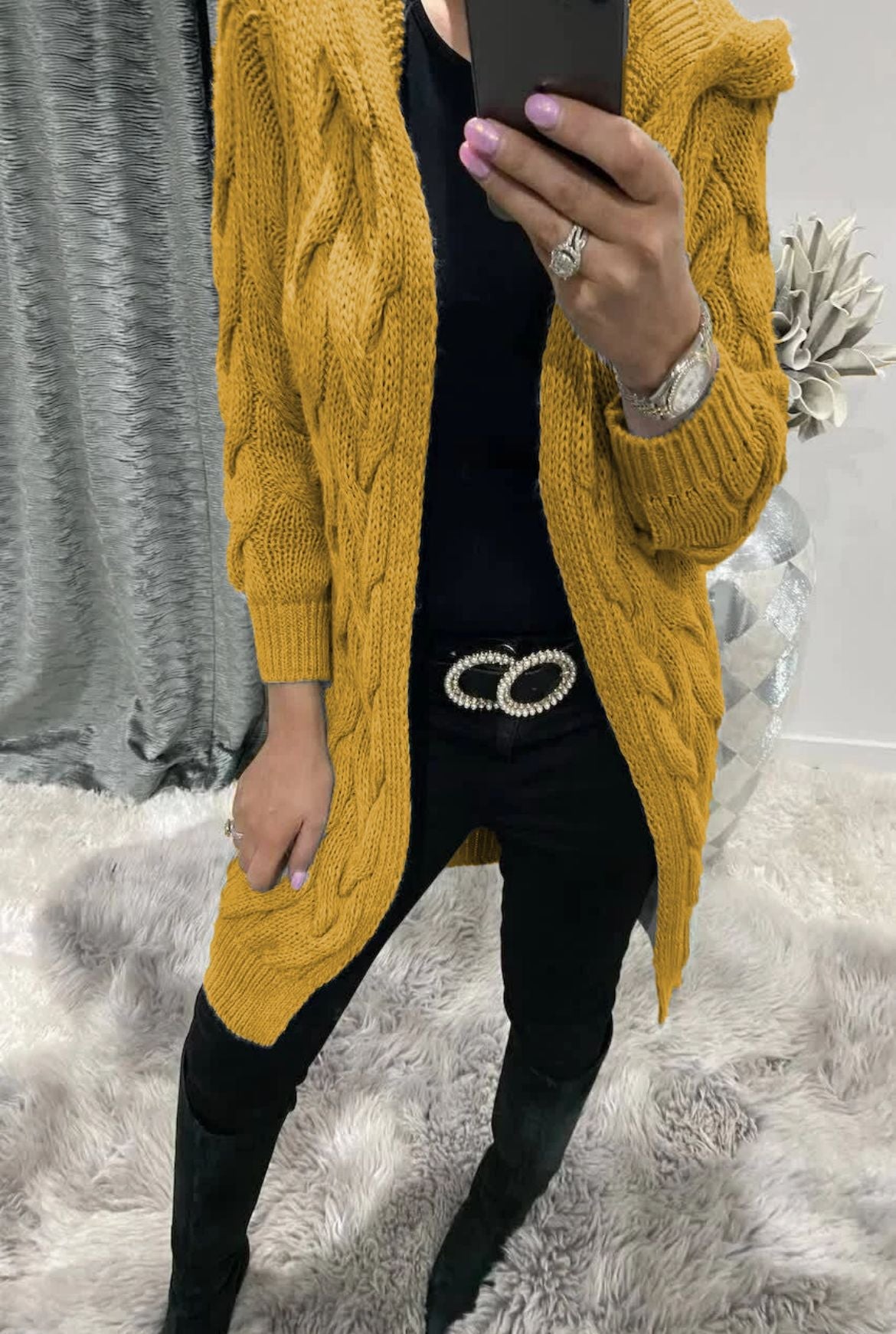 Damen Grobstrick-Cardigan mit Zopfmuster und Taschen Norvielle
