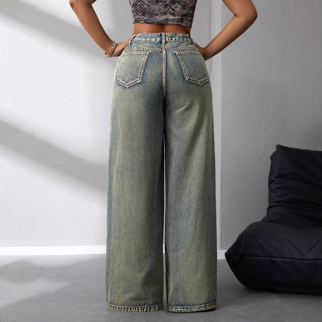 Damen High-Waist Jeans im Vintage-Stil Weite Bein Norvielle