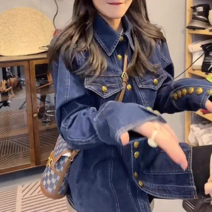 Damen Jeansjacke mit goldenen Knöpfen Norvielle