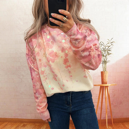 Damen Oversized-Pullover Kuschelfleece Floralmuster Beige