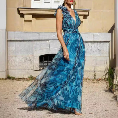 Damen Maxikleid Chiffon Spitzenränder Rosa - Norvielle