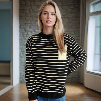 Damen Pullover Gestreift Lässig Breite Ärmel Norvielle