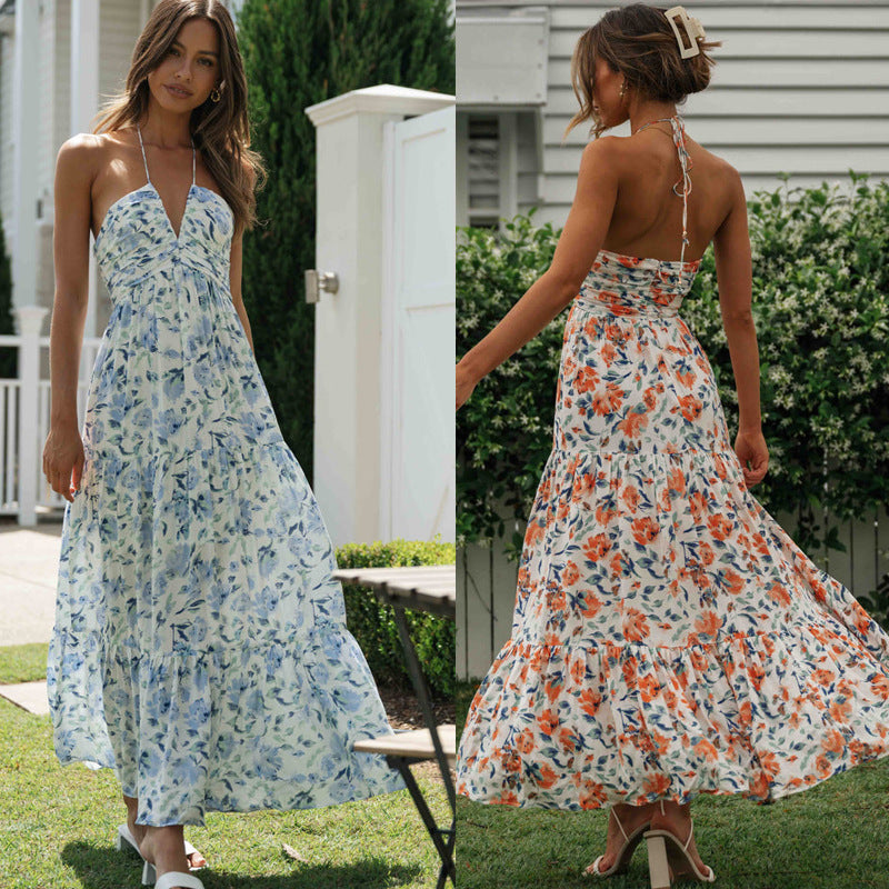 Damen Maxikleid Blumendruck Verstellbare Träger Norvielle - Norvielle