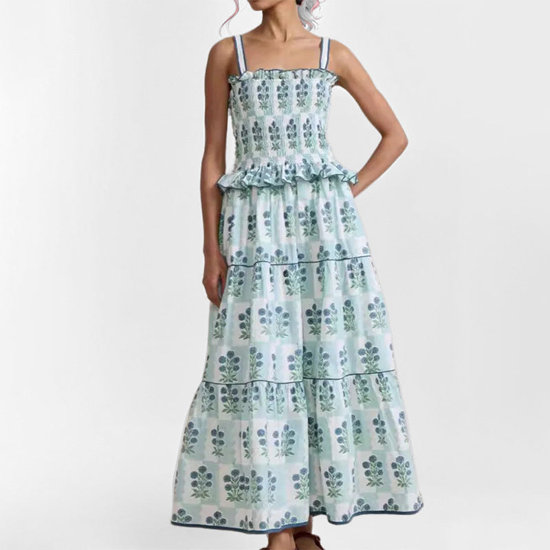Damen Maxikleid Rüschendetails Floralmuster