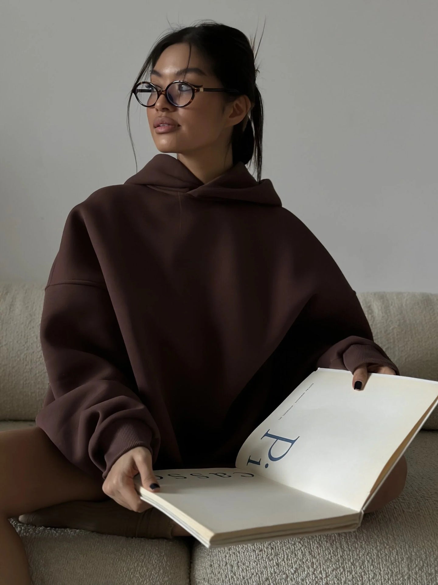 Damen Oversized Hoodie Hochgeschlossener Kragen Baumwolle