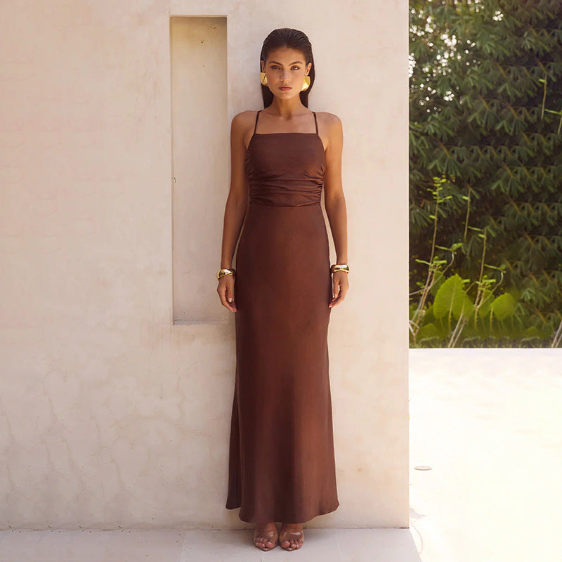 Damen Maxikleid mit Raffungseffekt und Spaghettiträgern