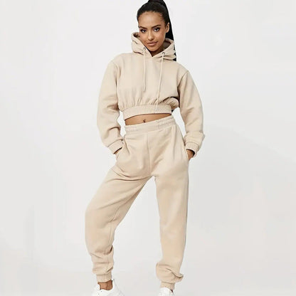Damen Cropped Sweatanzug Elastischer Bund