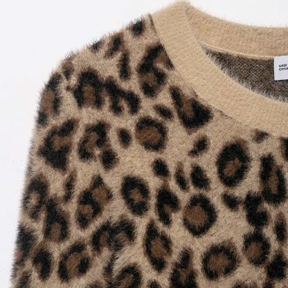 Damen Pullover Leopardenmuster Kuschelfleece